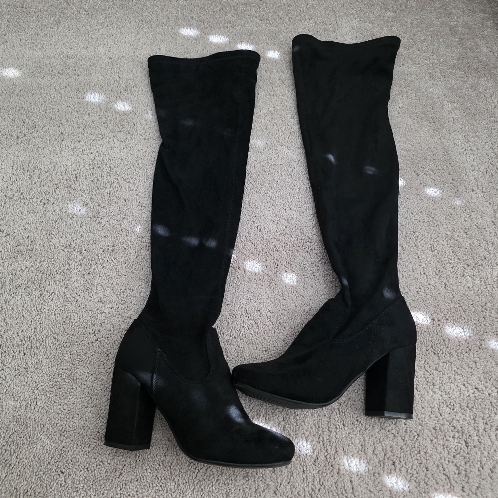 Faux Suede Over The Knee Boots Black Size 7.5 Womens